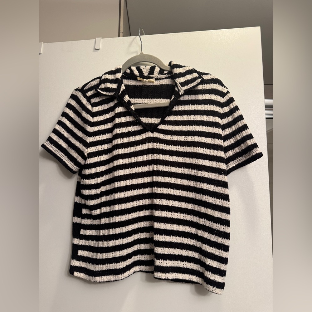 Madewell Knit Polo - Black and White Stripes